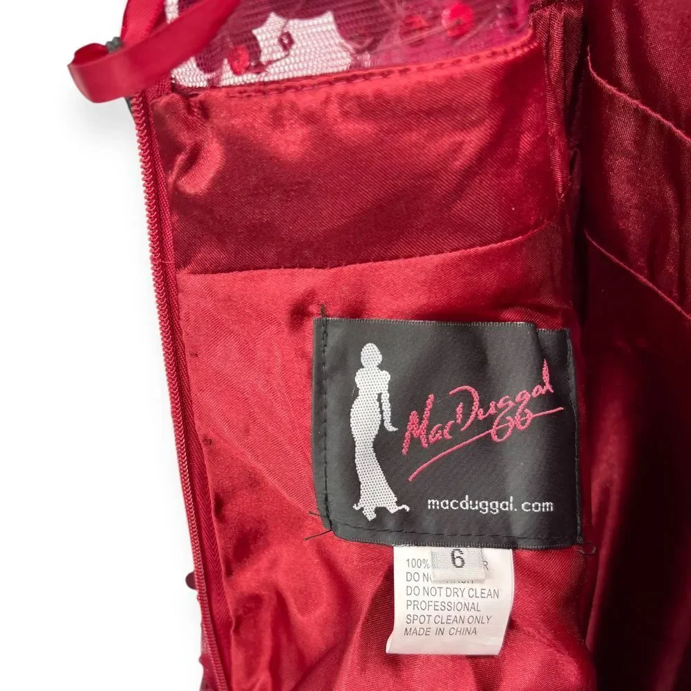 Mac Duggal Embellished Illusion High Neck Long Sleeve Fit & Flare Dress - Size 6 - Picture 14 of 16